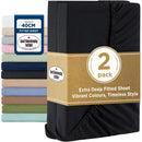 2000TC Hotel Quality Fitted Sheets - 2 Piece Fitted Sheets  -Breathable Bedding - Wrinkle, Fade, Stain Resistant- 16inch/40cm Deep Pocket Fitted Bed Sheets-Wrinkle and Fade Resistant,(Black,King Single)