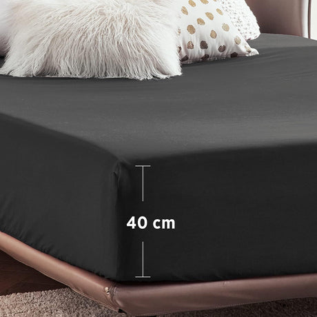 2000TC Hotel Quality Fitted Sheets - 2 Piece Fitted Sheets  -Breathable Bedding - Wrinkle, Fade, Stain Resistant- 16inch/40cm Deep Pocket Fitted Bed Sheets-Wrinkle and Fade Resistant,(Black,King Single)