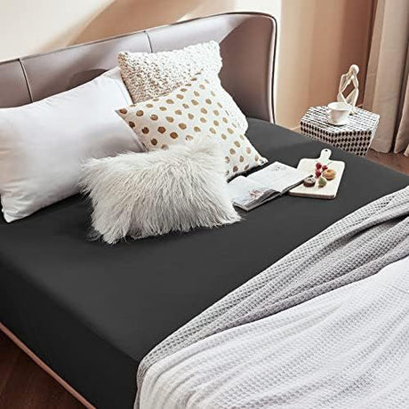 2000TC Hotel Quality Fitted Sheets - 2 Piece Fitted Sheets  -Breathable Bedding - Wrinkle, Fade, Stain Resistant- 16inch/40cm Deep Pocket Fitted Bed Sheets-Wrinkle and Fade Resistant,(Black,King Single)