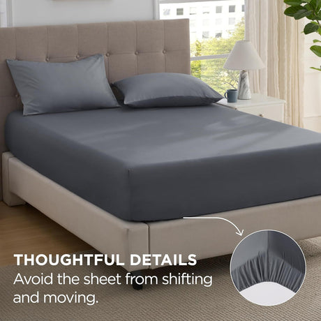 2000TC Hotel Quality Fitted Sheets - 2 Piece Fitted Sheets  -Breathable Bedding - Wrinkle, Fade, Stain Resistant- 16inch/40cm Deep Pocket Fitted Bed Sheets-Wrinkle and Fade Resistant,(Dark gray,King Single)