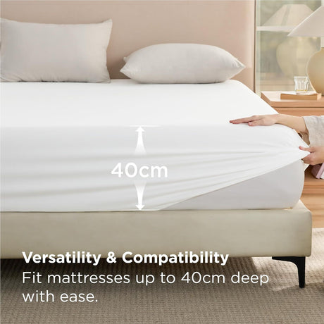 2000TC Hotel Quality Fitted Sheets - 2 Piece Fitted Sheets  -Breathable Bedding - Wrinkle, Fade, Stain Resistant- 16inch/40cm Deep Pocket Fitted Bed Sheets-Wrinkle and Fade Resistant,(White,Queen)