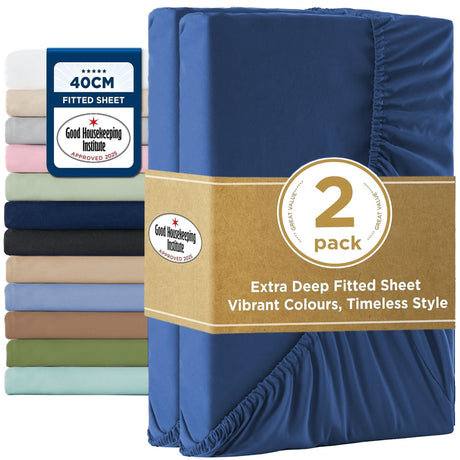 2000TC Hotel Quality Fitted Sheets - 2 Piece Fitted Sheets  -Breathable Bedding - Wrinkle, Fade, Stain Resistant- 16inch/40cm Deep Pocket Fitted Bed Sheets-Wrinkle and Fade Resistant,(Royal blue,Queen)