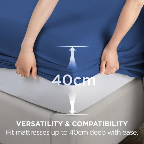 2000TC Hotel Quality Fitted Sheets - 2 Piece Fitted Sheets  -Breathable Bedding - Wrinkle, Fade, Stain Resistant- 16inch/40cm Deep Pocket Fitted Bed Sheets-Wrinkle and Fade Resistant,(Royal blue,Queen)