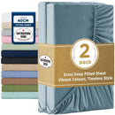 2000TC Hotel Quality Fitted Sheets - 2 Piece Fitted Sheets  -Breathable Bedding - Wrinkle, Fade, Stain Resistant- 16inch/40cm Deep Pocket Fitted Bed Sheets-Wrinkle and Fade Resistant,(Ocean,Queen)