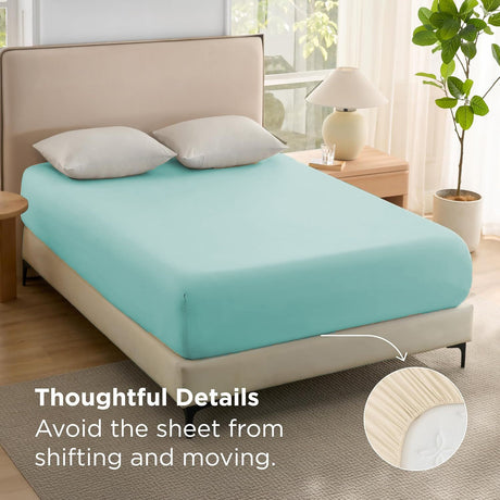 2000TC Hotel Quality Fitted Sheets - 2 Piece Fitted Sheets  -Breathable Bedding - Wrinkle, Fade, Stain Resistant- 16inch/40cm Deep Pocket Fitted Bed Sheets-Wrinkle and Fade Resistant,(Ice blue,Single)