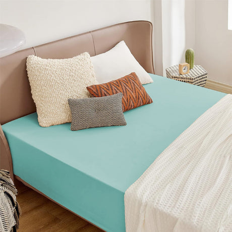2000TC Hotel Quality Fitted Sheets - 2 Piece Fitted Sheets  -Breathable Bedding - Wrinkle, Fade, Stain Resistant- 16inch/40cm Deep Pocket Fitted Bed Sheets-Wrinkle and Fade Resistant,(Ice blue,Single)