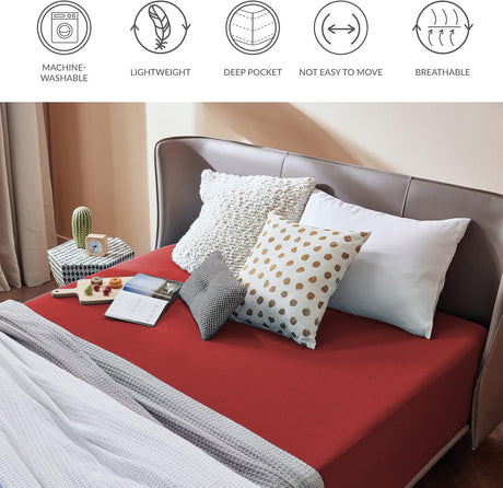 2000TC Hotel Quality Fitted Sheets - 2 Piece Fitted Sheets  -Breathable Bedding - Wrinkle, Fade, Stain Resistant- 16inch/40cm Deep Pocket Fitted Bed Sheets-Wrinkle and Fade Resistant,(Red,Single)