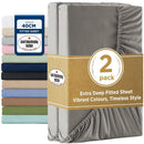 2000TC Hotel Quality Fitted Sheets - 2 Piece Fitted Sheets  -Breathable Bedding - Wrinkle, Fade, Stain Resistant- 16inch/40cm Deep Pocket Fitted Bed Sheets-Wrinkle and Fade Resistant,(Grey,Single)