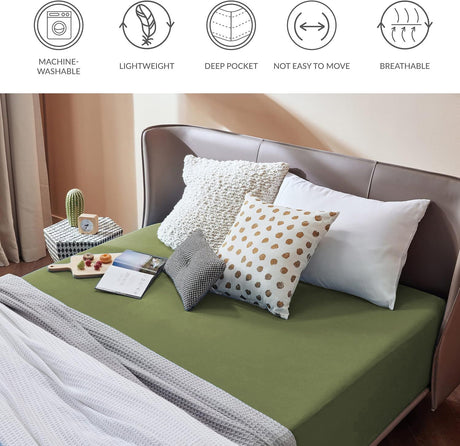 2000TC Hotel Quality Fitted Sheets - 2 Piece Fitted Sheets  -Breathable Bedding - Wrinkle, Fade, Stain Resistant- 16inch/40cm Deep Pocket Fitted Bed Sheets-Wrinkle and Fade Resistant,(Olive green,Single)