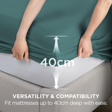 2000TC Hotel Quality Fitted Sheets - 2 Piece Fitted Sheets  -Breathable Bedding - Wrinkle, Fade, Stain Resistant- 16inch/40cm Deep Pocket Fitted Bed Sheets-Wrinkle and Fade Resistant,(Biscay blue,Single)
