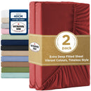 2000TC Hotel Quality Fitted Sheets - 2 Piece Fitted Sheets  -Breathable Bedding - Wrinkle, Fade, Stain Resistant- 16inch/40cm Deep Pocket Fitted Bed Sheets-Wrinkle and Fade Resistant,(Red,Super King)