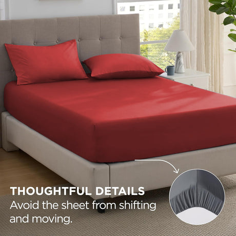 2000TC Hotel Quality Fitted Sheets - 2 Piece Fitted Sheets  -Breathable Bedding - Wrinkle, Fade, Stain Resistant- 16inch/40cm Deep Pocket Fitted Bed Sheets-Wrinkle and Fade Resistant,(Red,Super King)