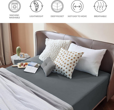 2000TC Hotel Quality Fitted Sheets - 2 Piece Fitted Sheets  -Breathable Bedding - Wrinkle, Fade, Stain Resistant- 16inch/40cm Deep Pocket Fitted Bed Sheets-Wrinkle and Fade Resistant,(Dark gray,Super King)