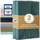2000TC Hotel Quality Fitted Sheets - 2 Piece Fitted Sheets  -Breathable Bedding - Wrinkle, Fade, Stain Resistant- 16inch/40cm Deep Pocket Fitted Bed Sheets-Wrinkle and Fade Resistant,(Biscay blue,Super King)
