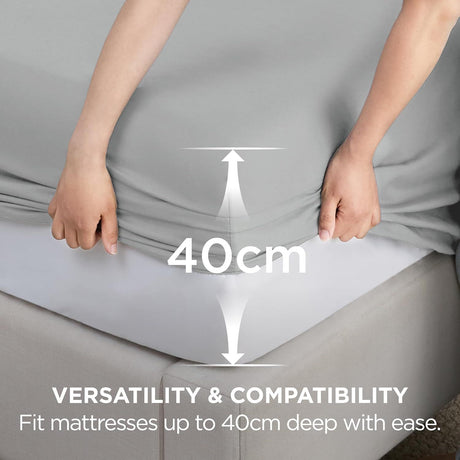 2000TC Hotel Quality Fitted Sheets - 2 Piece Fitted Sheets  -Breathable Bedding - Wrinkle, Fade, Stain Resistant- 16inch/40cm Deep Pocket Fitted Bed Sheets-Wrinkle and Fade Resistant,(Silver-gray,Super King)