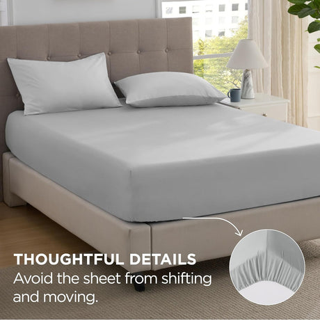2000TC Hotel Quality Fitted Sheets - 2 Piece Fitted Sheets  -Breathable Bedding - Wrinkle, Fade, Stain Resistant- 16inch/40cm Deep Pocket Fitted Bed Sheets-Wrinkle and Fade Resistant,(Silver-gray,Super King)