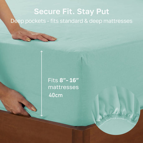 Hotel Quality Fitted sheets - 2 Piece Fitted sheets  -Breathable Bedding - Wrinkle, Fade, Stain Resistant- 26inch/40cm Deep Pocket Fitted Bed Sheet-Wrinkle and Fade Resistant,(Ice blue,Double)