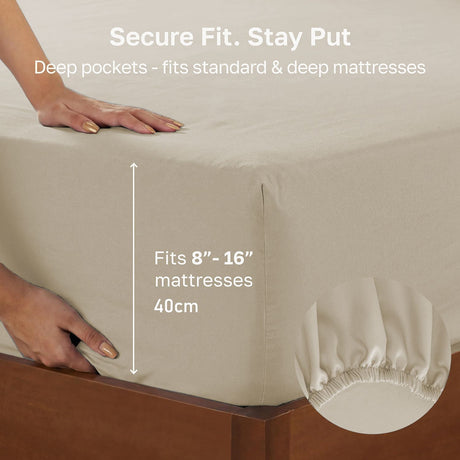 Hotel Quality Fitted sheets - 2 Piece Fitted sheets  -Breathable Bedding - Wrinkle, Fade, Stain Resistant- 26inch/40cm Deep Pocket Fitted Bed Sheet-Wrinkle and Fade Resistant,(Cream White,Double)