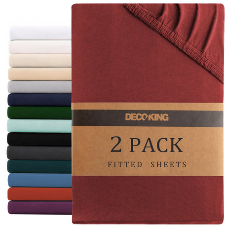 Hotel Quality Fitted sheets - 2 Piece Fitted sheets  -Breathable Bedding - Wrinkle, Fade, Stain Resistant- 26inch/40cm Deep Pocket Fitted Bed Sheet-Wrinkle and Fade Resistant,(Red,King)