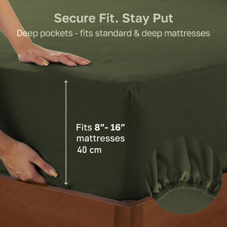 Hotel Quality Fitted sheets - 2 Piece Fitted sheets  -Breathable Bedding - Wrinkle, Fade, Stain Resistant- 26inch/40cm Deep Pocket Fitted Bed Sheet-Wrinkle and Fade Resistant,(Olive green,King)