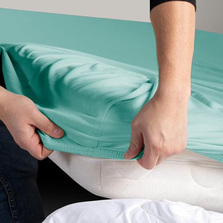 Hotel Quality Fitted sheets - 2 Piece Fitted sheets  -Breathable Bedding - Wrinkle, Fade, Stain Resistant- 26inch/40cm Deep Pocket Fitted Bed Sheet-Wrinkle and Fade Resistant,(Ice blue,King Single)