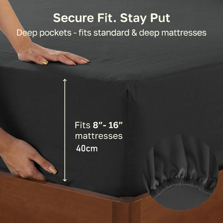 Hotel Quality Fitted sheets - 2 Piece Fitted sheets  -Breathable Bedding - Wrinkle, Fade, Stain Resistant- 26inch/40cm Deep Pocket Fitted Bed Sheet-Wrinkle and Fade Resistant,(Black,King Single)