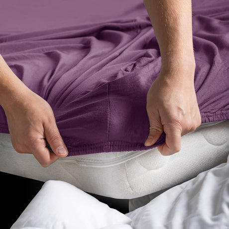 Hotel Quality Fitted sheets - 2 Piece Fitted sheets  -Breathable Bedding - Wrinkle, Fade, Stain Resistant- 26inch/40cm Deep Pocket Fitted Bed Sheet-Wrinkle and Fade Resistant,(Purple,King Single)