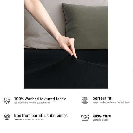 Hotel Quality Fitted sheets - 2 Piece Fitted sheets -Breathable Bedding - Wrinkle, Fade, Stain Resistant- 26inch/40cm Deep Pocket Fitted Bed Sheets-Wrinkle and Fade Resistant,(Black,Single)