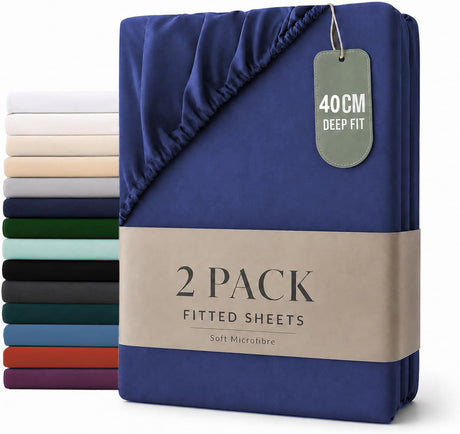 Hotel Quality Fitted sheets - 2 Piece Fitted sheets  -Breathable Bedding - Wrinkle, Fade, Stain Resistant- 26inch/40cm Deep Pocket Fitted Bed Sheet-Wrinkle and Fade Resistant,(Royal blue,Super King)