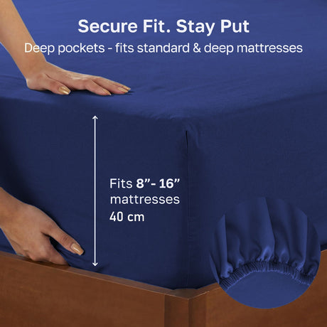 Hotel Quality Fitted sheets - 2 Piece Fitted sheets  -Breathable Bedding - Wrinkle, Fade, Stain Resistant- 26inch/40cm Deep Pocket Fitted Bed Sheet-Wrinkle and Fade Resistant,(Royal blue,Super King)