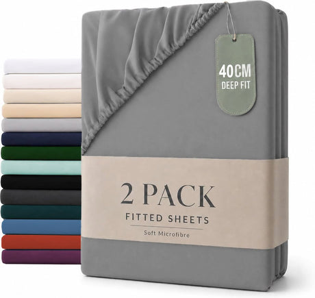 Hotel Quality Fitted sheets - 2 Piece Fitted sheets  -Breathable Bedding - Wrinkle, Fade, Stain Resistant- 26inch/40cm Deep Pocket Fitted Bed Sheet-Wrinkle and Fade Resistant,(Grey,Super King)