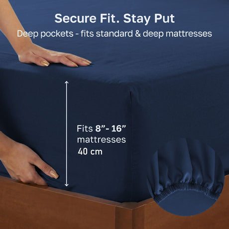 Hotel Quality Fitted sheets - 2 Piece Fitted sheets  -Breathable Bedding - Wrinkle, Fade, Stain Resistant- 26inch/40cm Deep Pocket Fitted Bed Sheet-Wrinkle and Fade Resistant,(Navy,Super King)