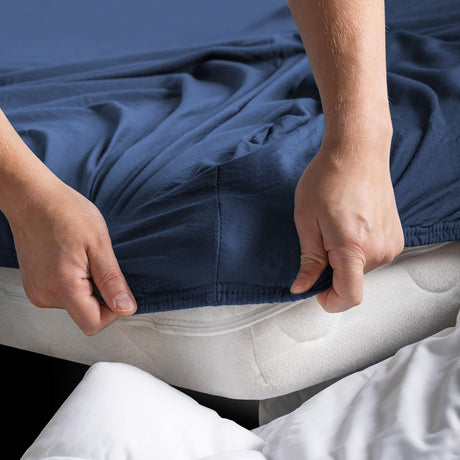 Hotel Quality Fitted sheets - 2 Piece Fitted sheets  -Breathable Bedding - Wrinkle, Fade, Stain Resistant- 26inch/40cm Deep Pocket Fitted Bed Sheet-Wrinkle and Fade Resistant,(Navy,Super King)