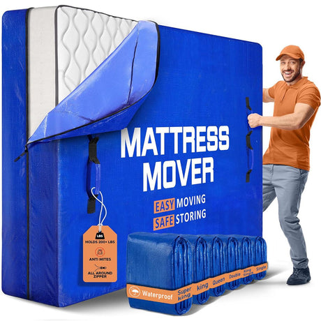 Double Waterproof Mattress Bag Mattresses Protector Plastic Moving Storage Dust Cover Carry Bed Zipper Packing Reusable Disposal, Extra Thick Heavy Duty, with 8 Handles(Double)