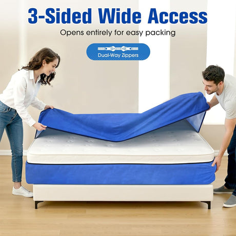 King Waterproof Mattress Bag Mattresses Protector Plastic Moving Storage Dust Cover Carry Bed Zipper Packing Reusable Disposal, Extra Thick Heavy Duty, with 8 Handles（King)