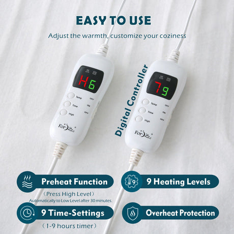 Heated Mattress Pad - Bedding Electric Blanket with 9 Heat Setting & 9-Hour Auto Off, Heated Mattress Pad-Machine Washable Fully Fitted Heating Pad with Overheat Protection , 800GSM Non Woven Fabric-fitted sheet cover((Double)