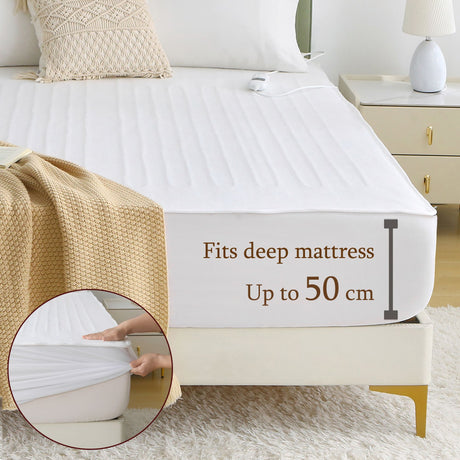 Heated Mattress Pad - Bedding Electric Blanket with 9 Heat Setting & 9-Hour Auto Off, Heated Mattress Pad-Machine Washable Fully Fitted Heating Pad with Overheat Protection , 800GSM Non Woven Fabric-fitted sheet cover(Super King)