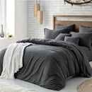 Hotel Soft Microfiber Duvet Cover Set-2000TC Quilt Cover Set & Pillowcases -1 Donna Cover Zipper Closure & 1 x Pillowcases-Breathable Bedding - Wrinkle, Fade, Stain Resistant(Dark gray,Double)