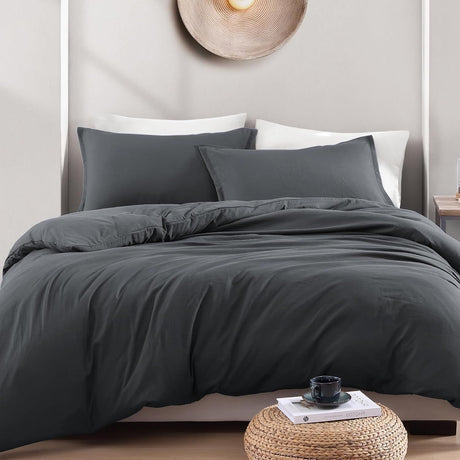 Hotel Soft Microfiber Duvet Cover Set-2000TC Quilt Cover Set & Pillowcases -1 Donna Cover Zipper Closure & 1 x Pillowcases-Breathable Bedding - Wrinkle, Fade, Stain Resistant(Dark gray,Double)