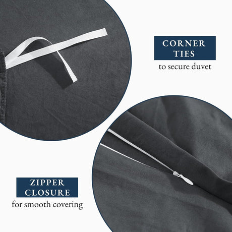 Hotel Soft Microfiber Duvet Cover Set-2000TC Quilt Cover Set & Pillowcases -1 Donna Cover Zipper Closure & 1 x Pillowcases-Breathable Bedding - Wrinkle, Fade, Stain Resistant(Dark gray,Double)