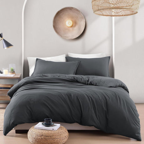Hotel Soft Microfiber Duvet Cover Set-2000TC Quilt Cover Set & Pillowcases -1 Donna Cover Zipper Closure & 1 x Pillowcases-Breathable Bedding - Wrinkle, Fade, Stain Resistant(Dark gray,Double)