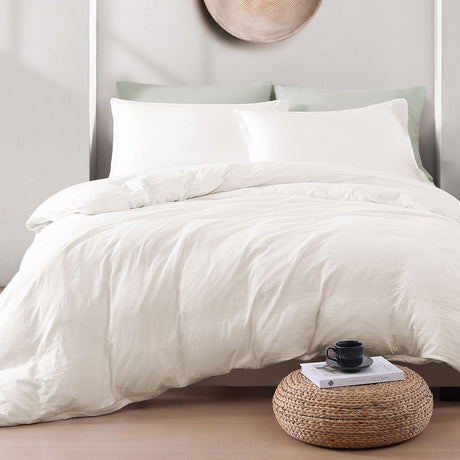 Hotel Soft Microfiber Duvet Cover Set-2000TC Quilt Cover Set & Pillowcases -1 Donna Cover Zipper Closure & 1 x Pillowcases-Breathable Bedding - Wrinkle, Fade, Stain Resistant(Raw white,King)