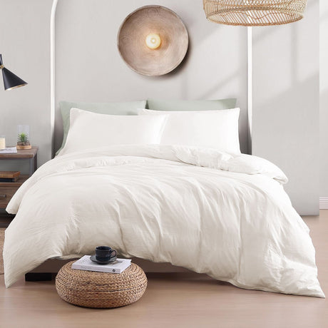 Hotel Soft Microfiber Duvet Cover Set-2000TC Quilt Cover Set & Pillowcases -1 Donna Cover Zipper Closure & 1 x Pillowcases-Breathable Bedding - Wrinkle, Fade, Stain Resistant(Raw white,King)