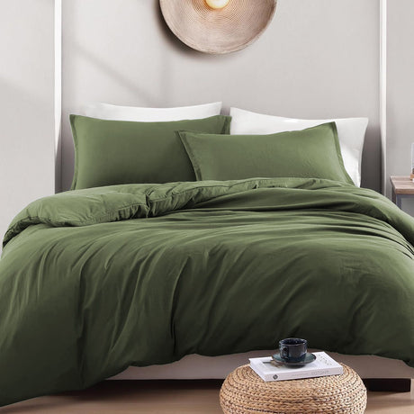 Hotel Soft Microfiber Duvet Cover Set-2000TC Quilt Cover Set & Pillowcases -1 Donna Cover Zipper Closure & 1 x Pillowcases-Breathable Bedding - Wrinkle, Fade, Stain Resistant(Olive green,King)