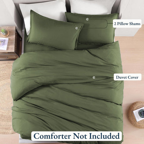 Hotel Soft Microfiber Duvet Cover Set-2000TC Quilt Cover Set & Pillowcases -1 Donna Cover Zipper Closure & 1 x Pillowcases-Breathable Bedding - Wrinkle, Fade, Stain Resistant(Olive green,King)