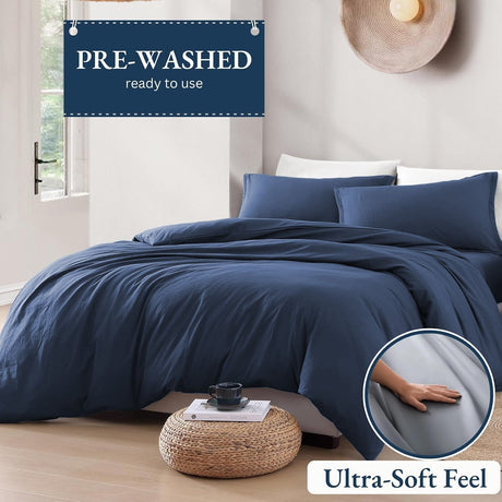 Hotel Soft Microfiber Duvet Cover Set-2000TC Quilt Cover Set & Pillowcases -1 Donna Cover Zipper Closure & 1 x Pillowcases-Breathable Bedding - Wrinkle, Fade, Stain Resistant(Navy,King)