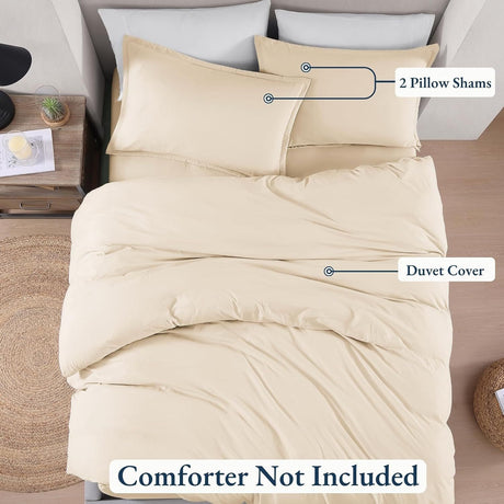 Hotel Soft Microfiber Duvet Cover Set-2000TC Quilt Cover Set & Pillowcases -1 Donna Cover Zipper Closure & 1 x Pillowcases-Breathable Bedding - Wrinkle, Fade, Stain Resistant(Cream White,King)