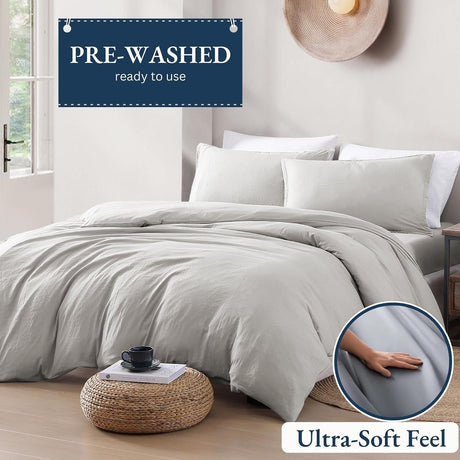 Hotel Soft Microfiber Duvet Cover Set-2000TC Quilt Cover Set & Pillowcases -1 Donna Cover Zipper Closure & 1 x Pillowcases-Breathable Bedding - Wrinkle, Fade, Stain Resistant(Silver-gray,King)
