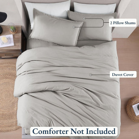 Hotel Soft Microfiber Duvet Cover Set-2000TC Quilt Cover Set & Pillowcases -1 Donna Cover Zipper Closure & 1 x Pillowcases-Breathable Bedding - Wrinkle, Fade, Stain Resistant(Silver-gray,King)