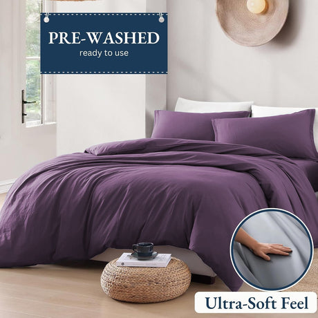 Hotel Soft Microfiber Duvet Cover Set-2000TC Quilt Cover Set & Pillowcases -1 Donna Cover Zipper Closure & 1 x Pillowcases-Breathable Bedding - Wrinkle, Fade, Stain Resistant(Purple,King)